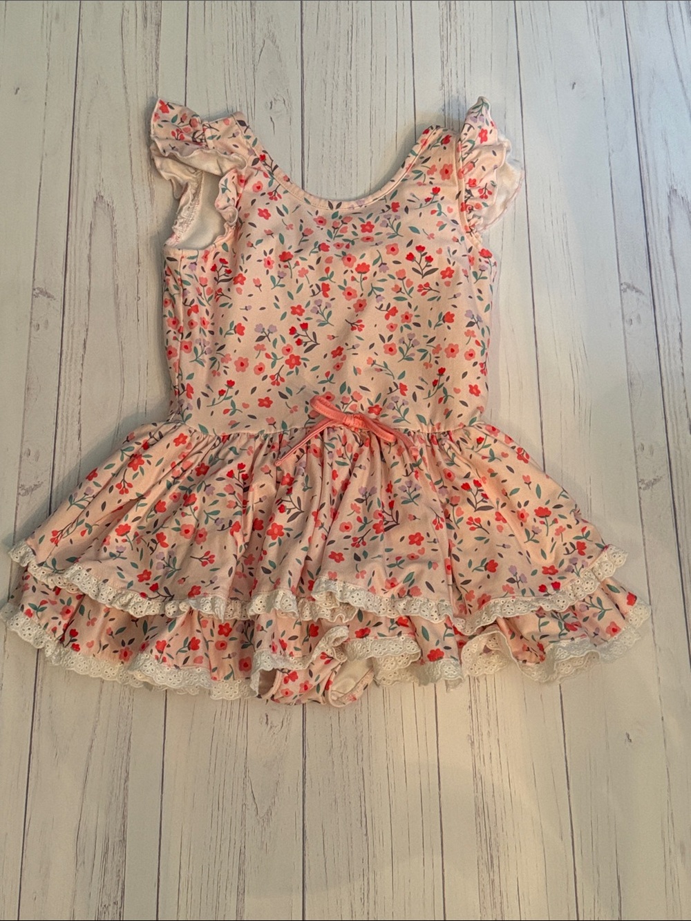 Girls Floral Ruffle leotard in Light Pink